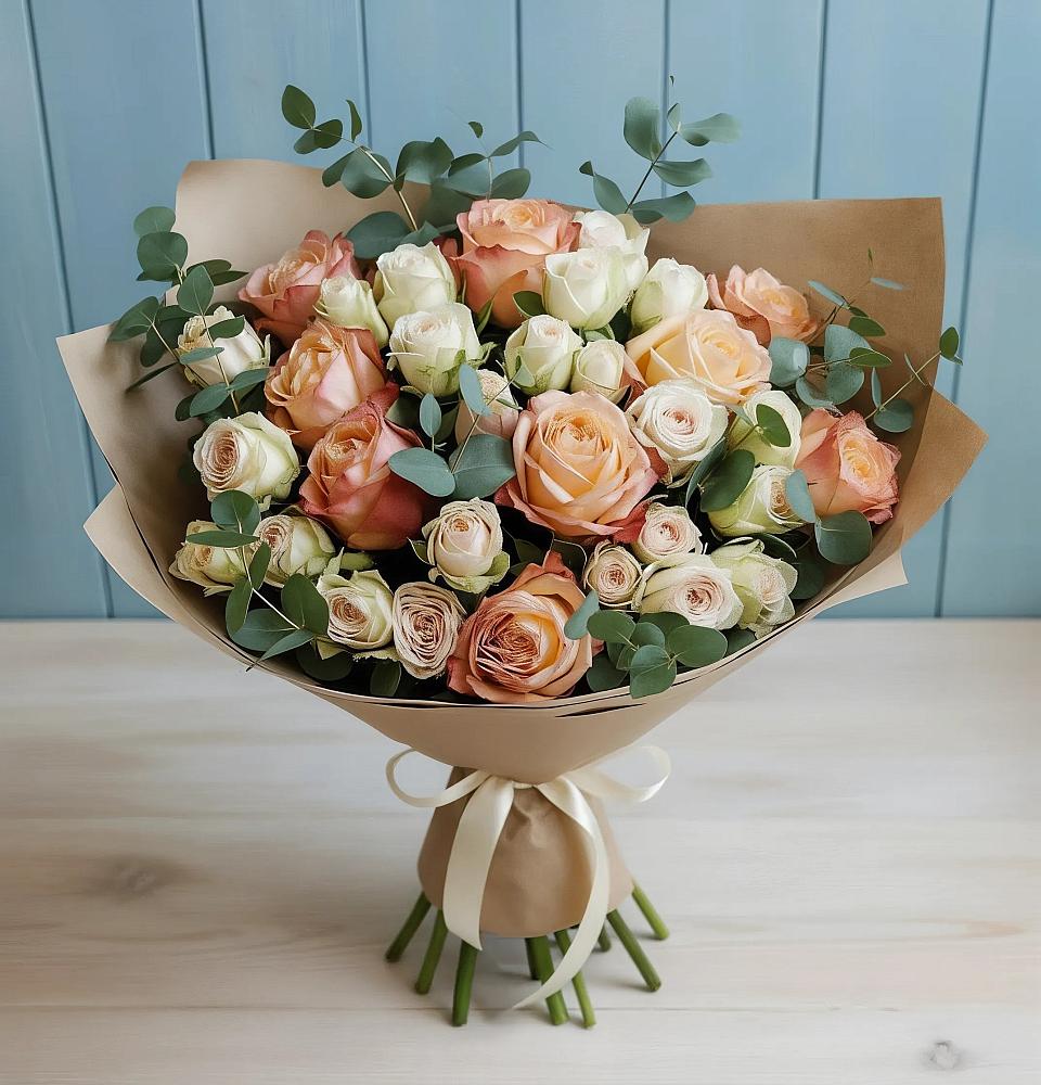 Букет цветов из: Альстромерии и Розы в Чернь