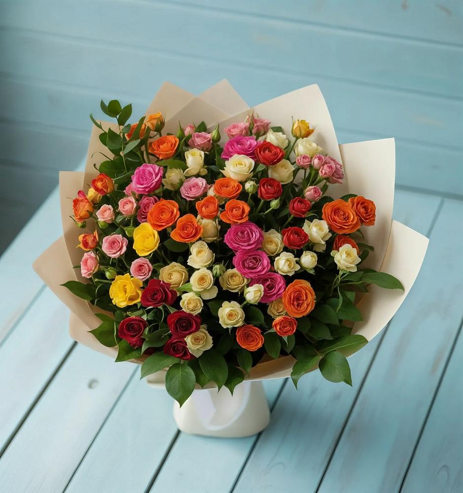 Букет Микс из разноцветных кустовых роз в Чернь