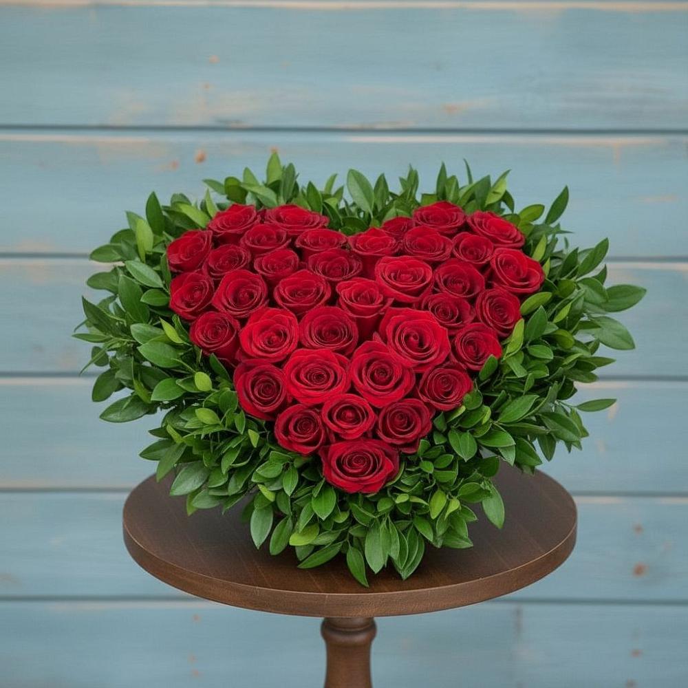 Цветочная композиция из Розы в виде сердца в Чернь