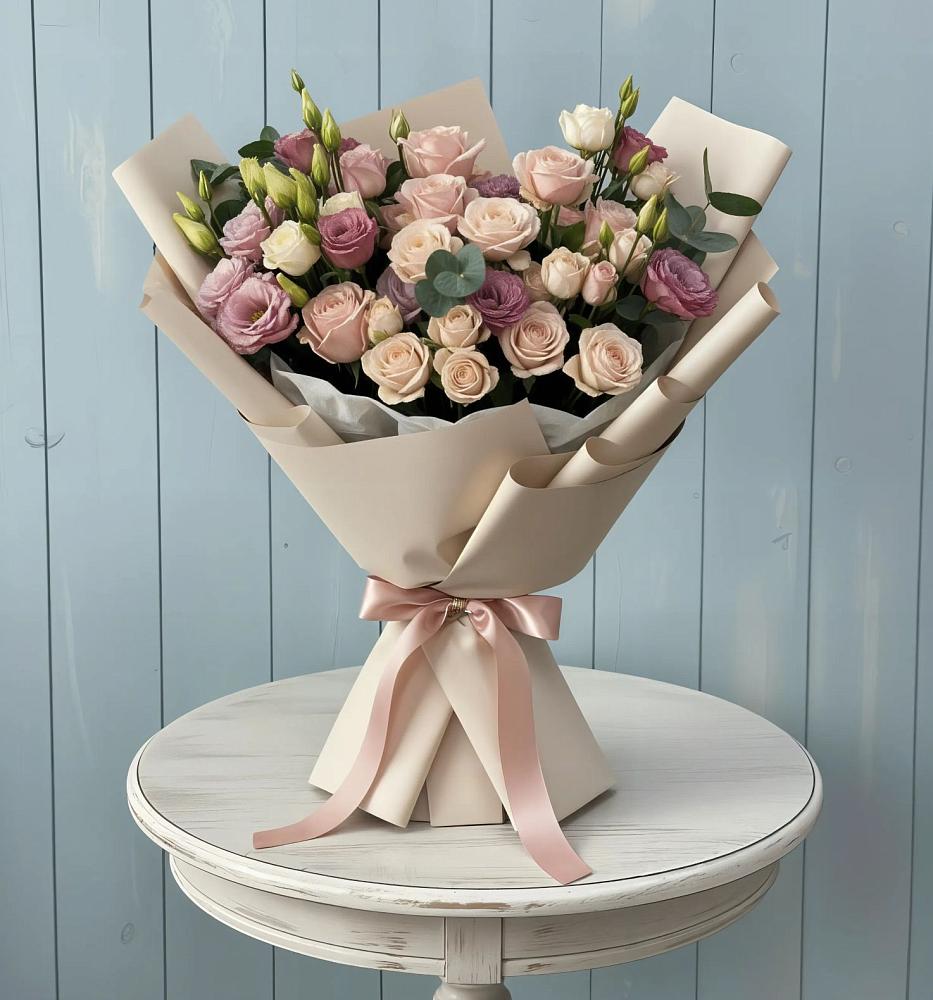 Букет цветов из: Розы и Лизиантусы в Чернь