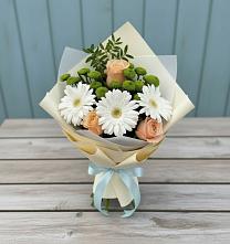 Букет цветов из:  Герберы, Розы и Хризантемы #REPLACE_PRED# Чернь