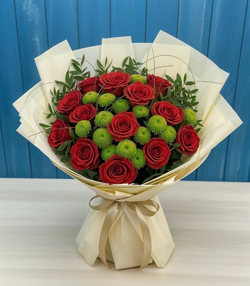 Букет цветов из: Розы и Хризантемы в Чернь